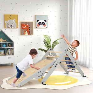 Set da arrampicata montessori per bambini, Giochi da arrampicata pieghevoli in legno con rampe regolabili Grigio-Arrampicate e scivoli