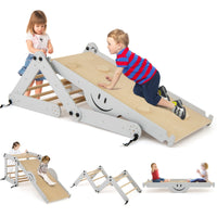Set da arrampicata montessori per bambini, Giochi da arrampicata pieghevoli in legno con rampe regolabili Grigio-Arrampicate e scivoli