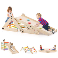 Set da arrampicata montessori per bambini, Giochi da arrampicata pieghevoli in legno con rampe regolabili Colorato-Arrampicate e scivoli