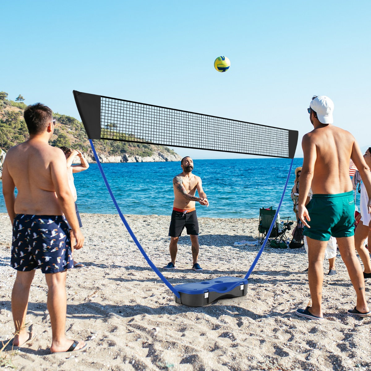 Set da badminton con rete racchette e volani, Set da badminton per gioco all'aperto con 2 volani 270x33,5x160cm Blu-Ricreazione outdoor