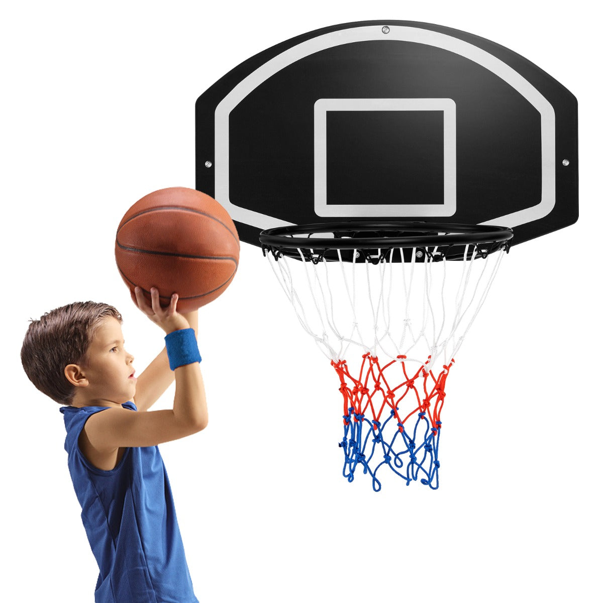 Set da basket a muro con tabellone antiproiettile da 72x45,5cm, Set da gioco da basket per bambini e adulti-Ricreazione outdoor