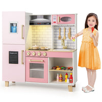 Set da cucina per bambini con macchina del ghiaccio, Cucina giocattolo con luci e suoni per bambini Rosa-Cucine giocattoli