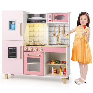 Set da cucina per bambini con macchina del ghiaccio, Cucina giocattolo con luci e suoni per bambini Rosa-Cucine giocattoli
