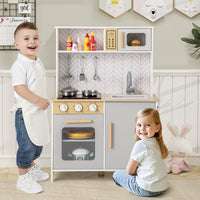 Set da cucina per bambini in legno con luci e accessori pratici, Gioco educativo per bambini 3+ anni Bianco-Cucine giocattoli