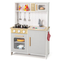 Set da cucina per bambini in legno con luci e accessori pratici, Gioco educativo per bambini 3+ anni Bianco-Cucine giocattoli