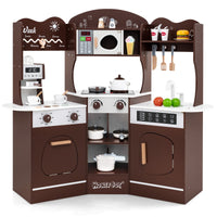 Cucina giocattolo angolare in legno con macchina del caff¨¨, Set cucina con luci e suoni per Bambini 3+ Anni Marrone-Cucine giocattoli