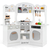 Cucina giocattolo angolare in legno con macchina del caff¨¨, Set cucina con luci e suoni per Bambini 3+ Anni Bianco-Cucine giocattoli