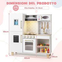 Set da cucina per bambini con macchina del ghiaccio, Cucina giocattolo con luci e suoni per bambini Bianco-Cucine giocattoli