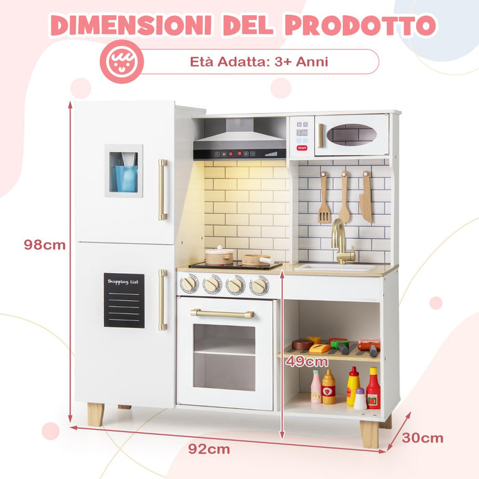 Set da cucina per bambini con macchina del ghiaccio, Cucina giocattolo con luci e suoni per bambini Bianco-Cucine giocattoli
