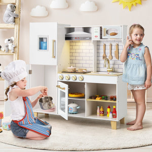 Set da cucina per bambini con macchina del ghiaccio, Cucina giocattolo con luci e suoni per bambini Bianco-Cucine giocattoli