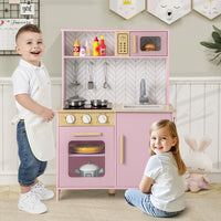 Set da cucina per bambini in legno con luci e accessori pratici, Gioco educativo per bambini 3+ anni Rosa-Cucine giocattoli