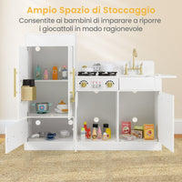Set da cucina giocattolo per bambini con frigorifero e lavastoviglie, Cucina in legno per bambini di et¨¤ 3+ Bianco-Cucine giocattoli