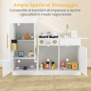 Set da cucina giocattolo per bambini con frigorifero e lavastoviglie, Cucina in legno per bambini di et¨¤ 3+ Bianco-Cucine giocattoli