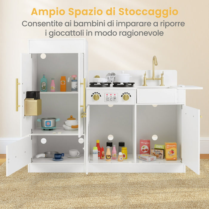 Set da cucina giocattolo per bambini con frigorifero e lavastoviglie, Cucina in legno per bambini di et¨¤ 3+ Bianco-Cucine giocattoli