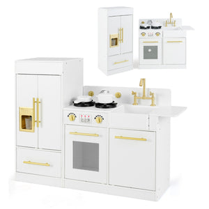 Set da cucina giocattolo per bambini con frigorifero e lavastoviglie, Cucina in legno per bambini di et¨¤ 3+ Bianco-Cucine giocattoli