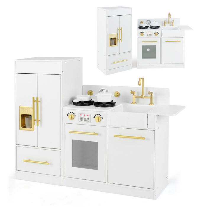 Set da cucina giocattolo per bambini con frigorifero e lavastoviglie, Cucina in legno per bambini di et¨¤ 3+ Bianco-Cucine giocattoli