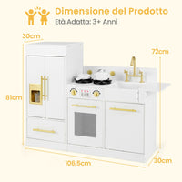 Set da cucina giocattolo per bambini con frigorifero e lavastoviglie, Cucina in legno per bambini di et¨¤ 3+ Bianco-Cucine giocattoli