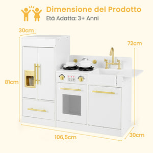 Set da cucina giocattolo per bambini con frigorifero e lavastoviglie, Cucina in legno per bambini di et¨¤ 3+ Bianco-Cucine giocattoli
