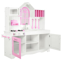 Set da cucina giocattolo per bambini, Set cucina in legno con pentole in legno accessori da cucina 106,5x32x109cm-Cucine giocattoli