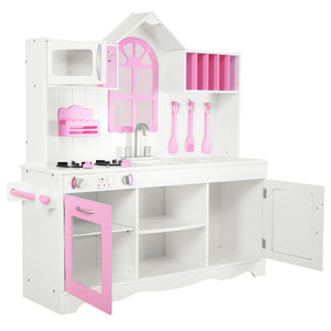Set da cucina giocattolo per bambini, Set cucina in legno con pentole in legno accessori da cucina 106,5x32x109cm-Cucine giocattoli