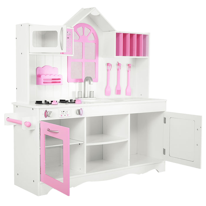 Set da cucina giocattolo per bambini, Set cucina in legno con pentole in legno accessori da cucina 106,5x32x109cm-Cucine giocattoli
