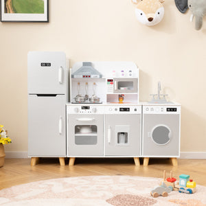 Set da cucina per bambini 3+ anni con frigorifero e lavatrice macchina del ghiaccio, Giocattolo da cucina Bianco e grigio-Cucine giocattoli