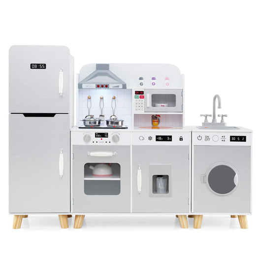 Set da cucina per bambini 3+ anni con frigorifero e lavatrice macchina del ghiaccio, Giocattolo da cucina Bianco e grigio-Cucine giocattoli