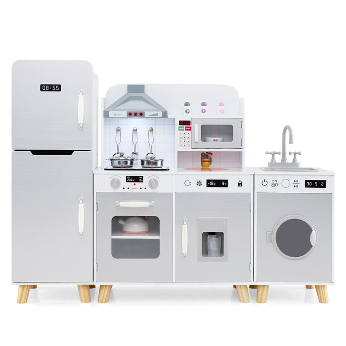 Set da cucina per bambini 3+ anni con frigorifero e lavatrice macchina del ghiaccio, Giocattolo da cucina Bianco e grigio-Cucine giocattoli