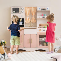 Set da cucina per bambini con microonde macchina del caff¨¨, Cucina giocattolo in legno per piccoli chef 3+ anni Rosa-Cucine giocattoli