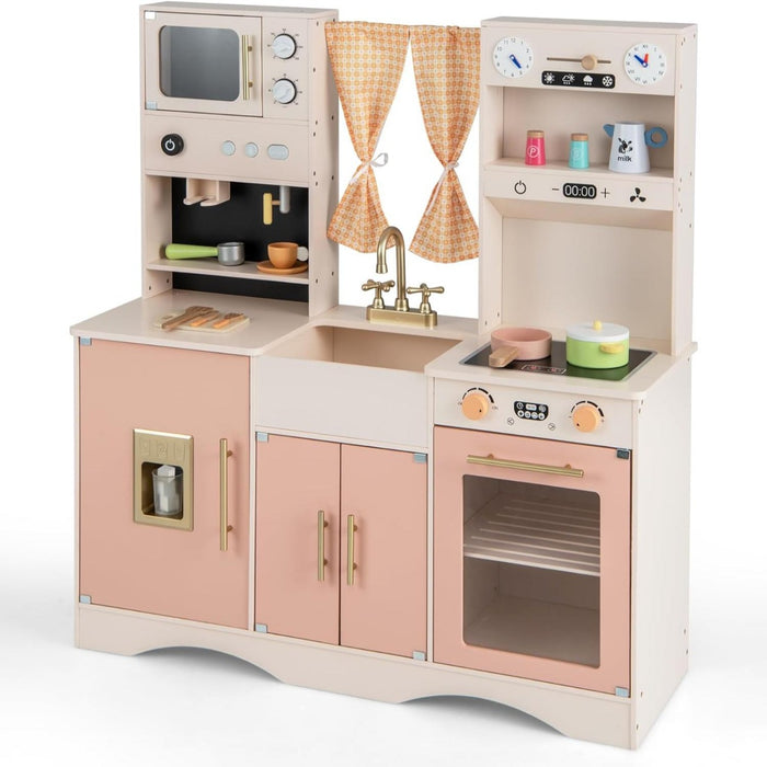 Set da cucina per bambini con microonde macchina del caff¨¨, Cucina giocattolo in legno per piccoli chef 3+ anni Rosa-Cucine giocattoli