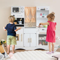 Set da cucina per bambini con microonde macchina del caff¨¨, Cucina giocattolo in legno per piccoli chef 3+ anni Bianco-Cucine giocattoli