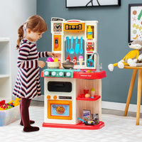 Set da cucina per bambini con 38 accessori, Set giocattolo con finto vapore cappa aspirante con canzoni Rosa-Cucine giocattoli