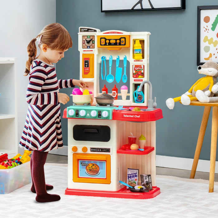 Set da cucina per bambini con 38 accessori, Set giocattolo con finto vapore cappa aspirante con canzoni Rosa-Cucine giocattoli