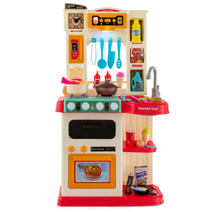 Set da cucina per bambini con 38 accessori, Set giocattolo con finto vapore cappa aspirante con canzoni Rosa-Cucine giocattoli