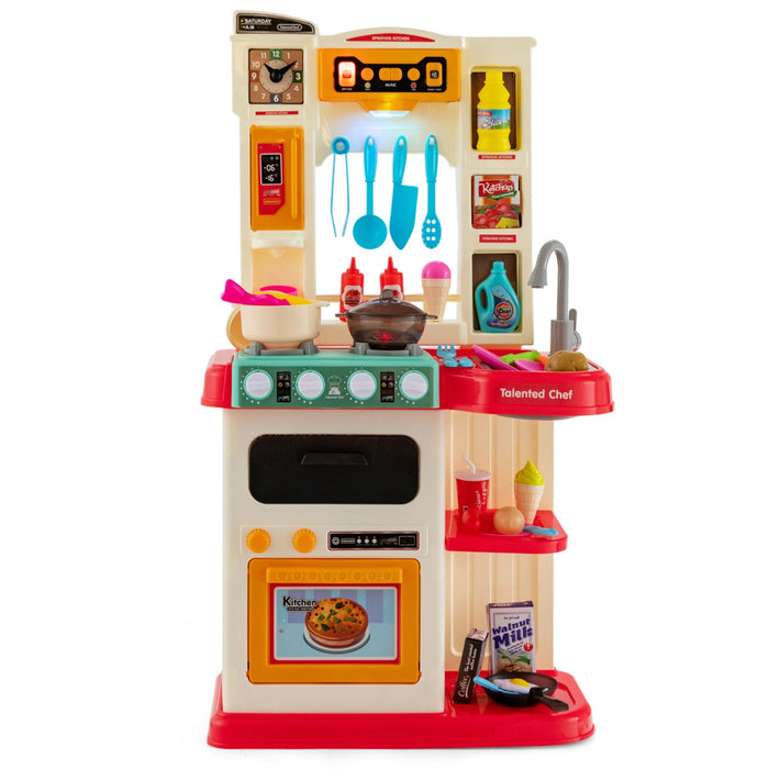 Set da cucina per bambini con 38 accessori, Set giocattolo con finto vapore cappa aspirante con canzoni Rosa-Cucine giocattoli