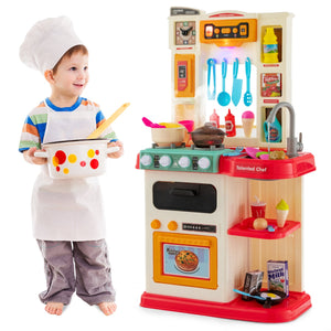 Set da cucina per bambini con 38 accessori, Set giocattolo con finto vapore cappa aspirante con canzoni Rosa-Cucine giocattoli