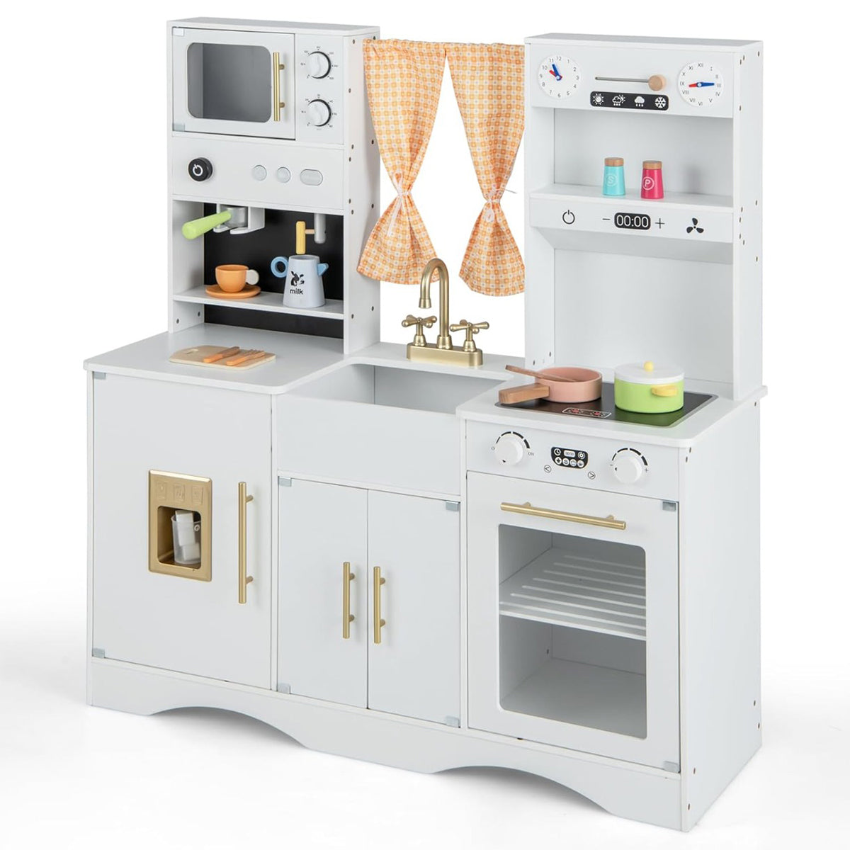 Set da cucina per bambini con microonde macchina del caff¨¨, Cucina giocattolo in legno per piccoli chef 3+ anni Bianco-Cucine giocattoli