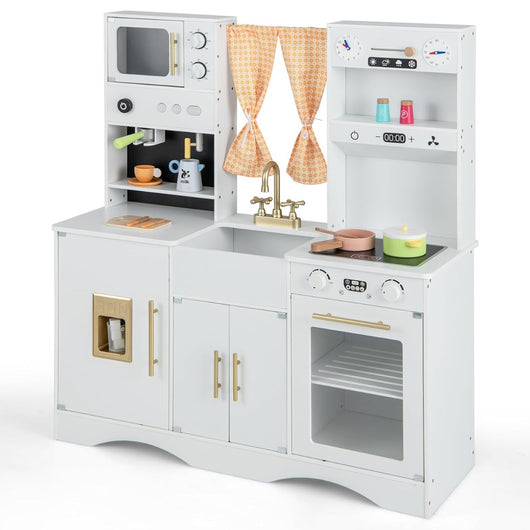 Set da cucina per bambini con microonde macchina del caff¨¨, Cucina giocattolo in legno per piccoli chef 3+ anni Bianco-Cucine giocattoli