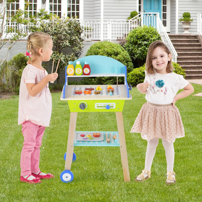 Set da gioco barbecue finto per bambini, Set da barbecue giocattolo con utensili da grigliata in legno47x30x81cm-Cucine giocattoli