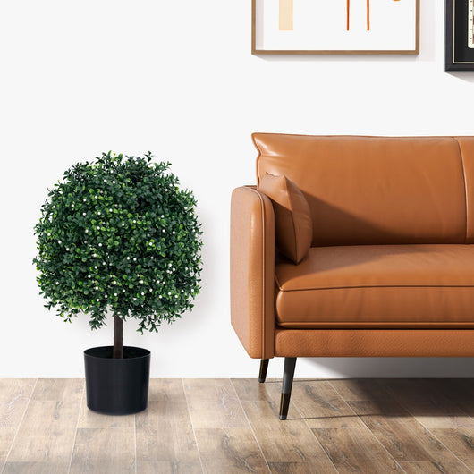 Set di 2 alberi di bosso artificiali con foglie resistenti ai UV 343 frutti bianchi, Piante finte per casa ufficio-Piante artificiali