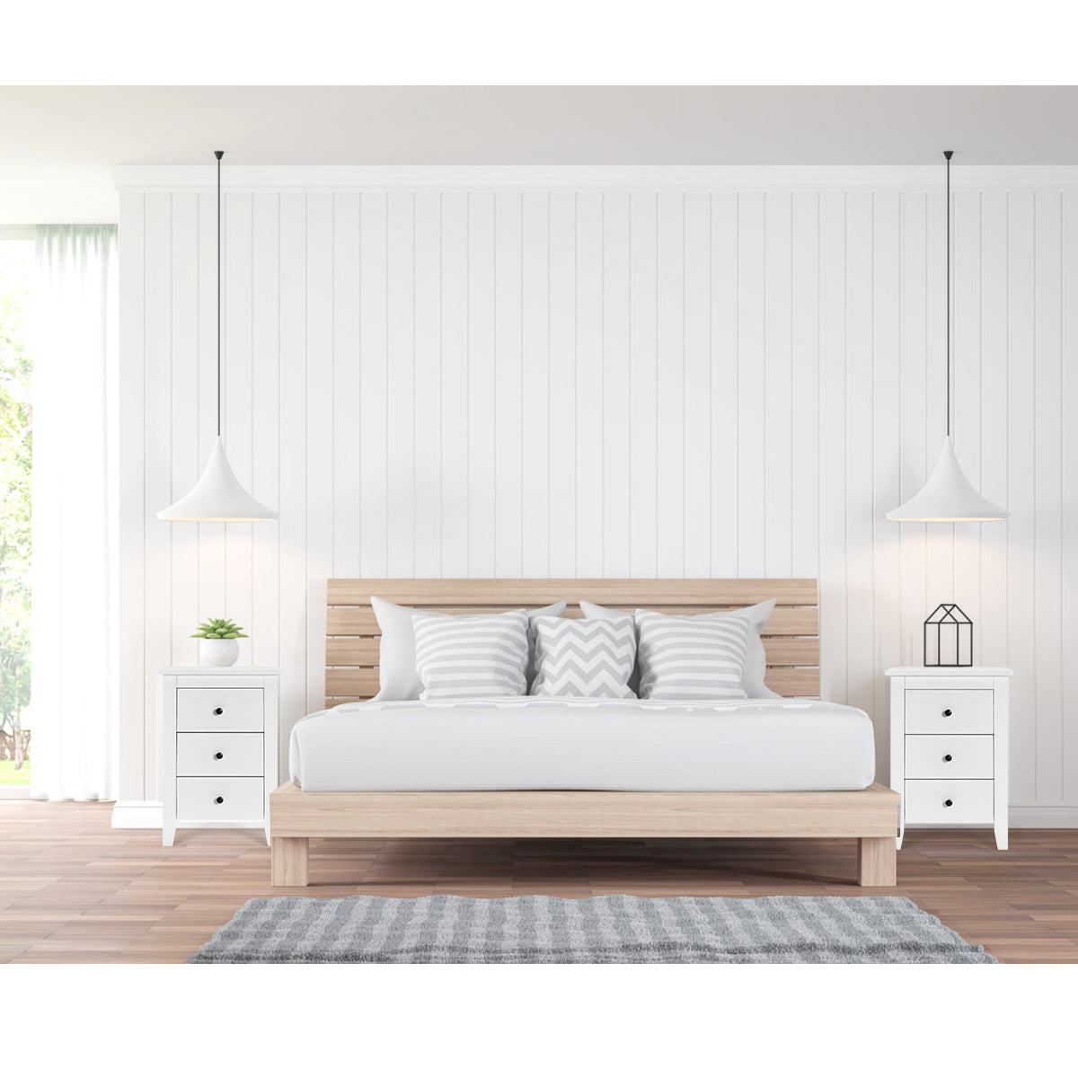 Set di 2 comodini con 3 cassetti per camera da letto-Cassettiera moderna vicino al letto Bianco