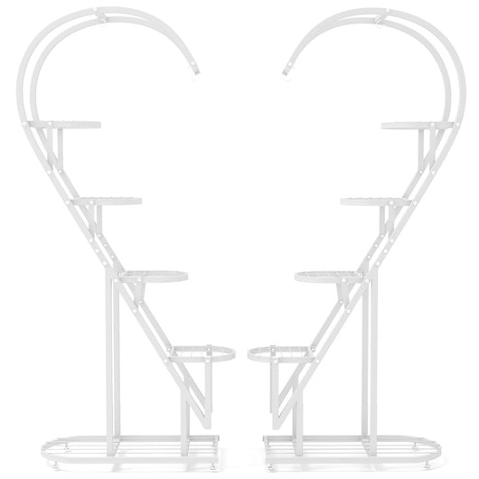 Set di 2 Scaffali per piante in metallo a 5 livelli, Porta piante a forma di cuore con gancio per soggiorno Bianco-Scaffali per piante