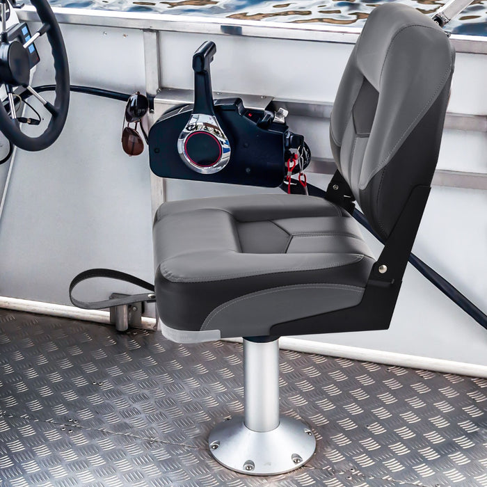 Set di 2 sedie pieghevoli con schienale basso per barca, Sedile yacht ergonomici con schiuma spessa Nero-Sport acquatici