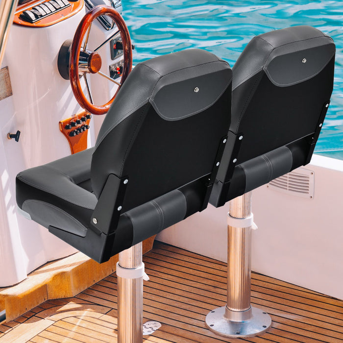 Set di 2 sedie pieghevoli con schienale basso per barca, Sedile yacht ergonomici con schiuma spessa Nero-Sport acquatici