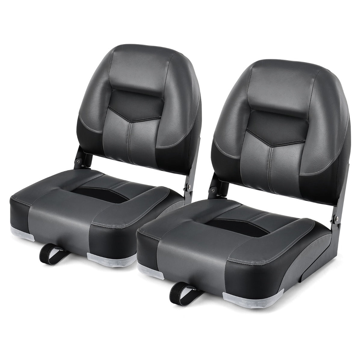 Set di 2 sedie pieghevoli con schienale basso per barca, Sedile yacht ergonomici con schiuma spessa Nero-Sport acquatici