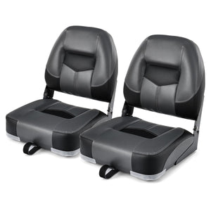 Set di 2 sedie pieghevoli con schienale basso per barca, Sedile yacht ergonomici con schiuma spessa Nero-Sport acquatici