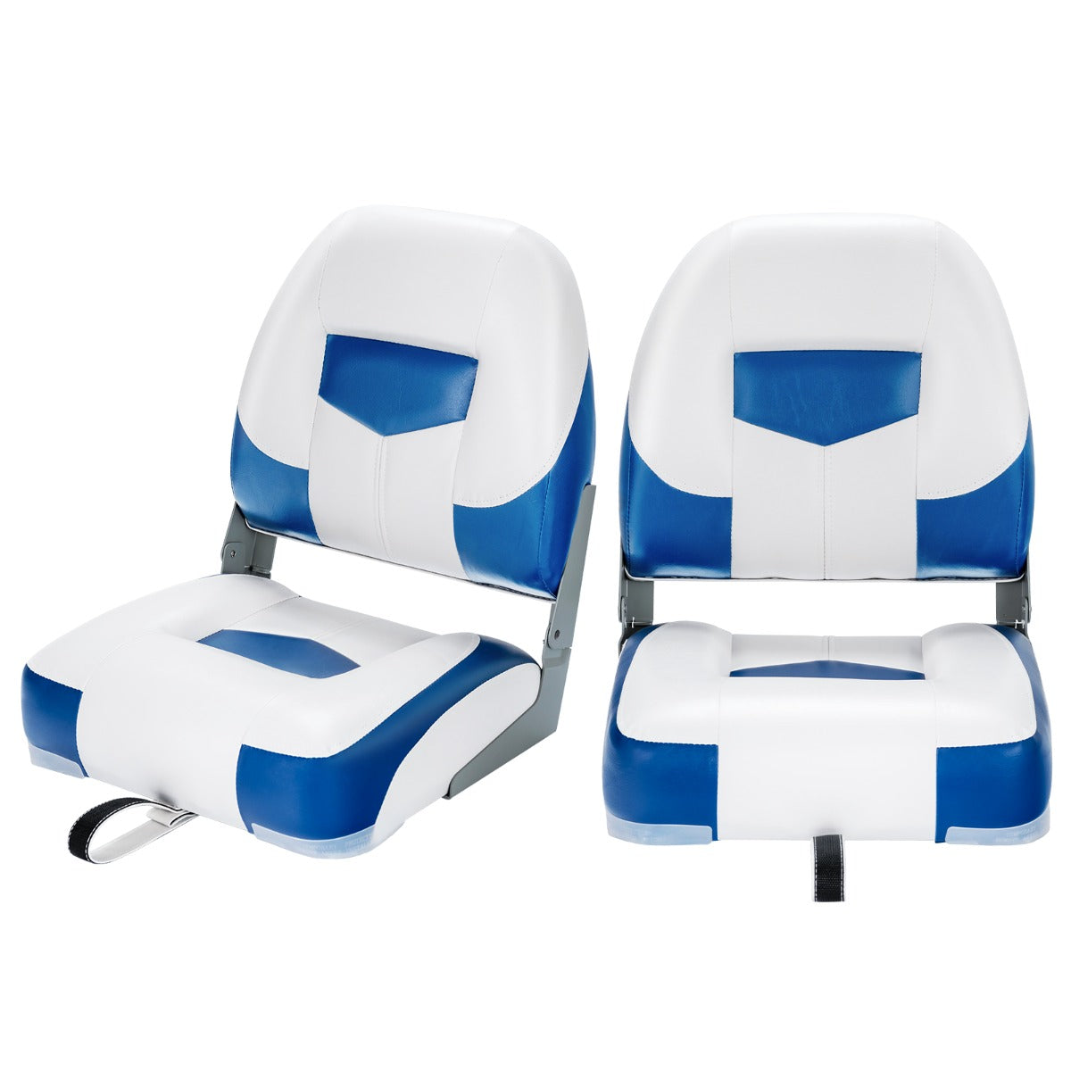 Set di 2 sedie pieghevoli con schienale basso per barca, Sedile yacht ergonomici con schiuma spessa Blu e bianco-Sport acquatici