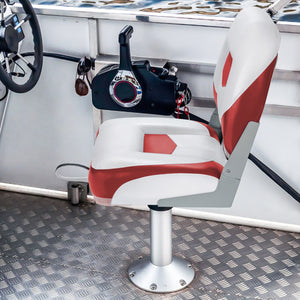 Set di 2 sedie pieghevoli con schienale basso per barca, Sedile yacht ergonomici con schiuma spessa Bianco e rosso-Sport acquatici