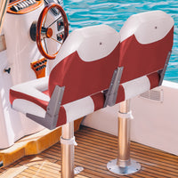 Set di 2 sedie pieghevoli con schienale basso per barca, Sedile yacht ergonomici con schiuma spessa Bianco e rosso-Sport acquatici