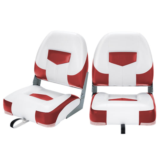 Set di 2 sedie pieghevoli con schienale basso per barca, Sedile yacht ergonomici con schiuma spessa Bianco e rosso-Sport acquatici